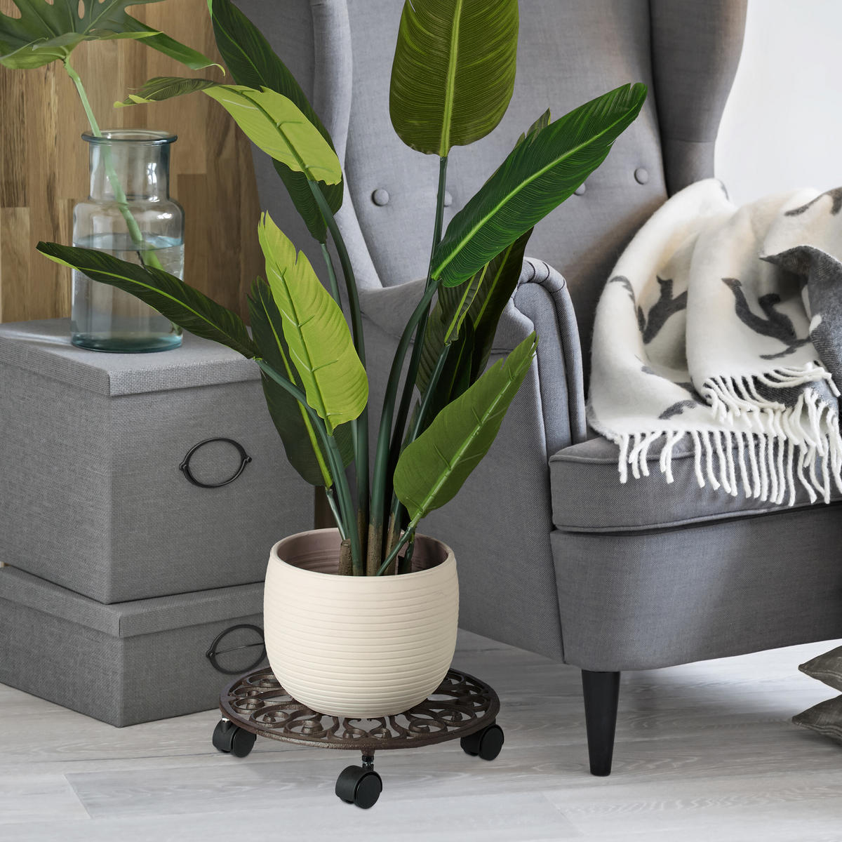 PFLANZENROLLER - Braun, Kunststoff/Metall (33.5/7.5/33.5cm) - Relaxdays