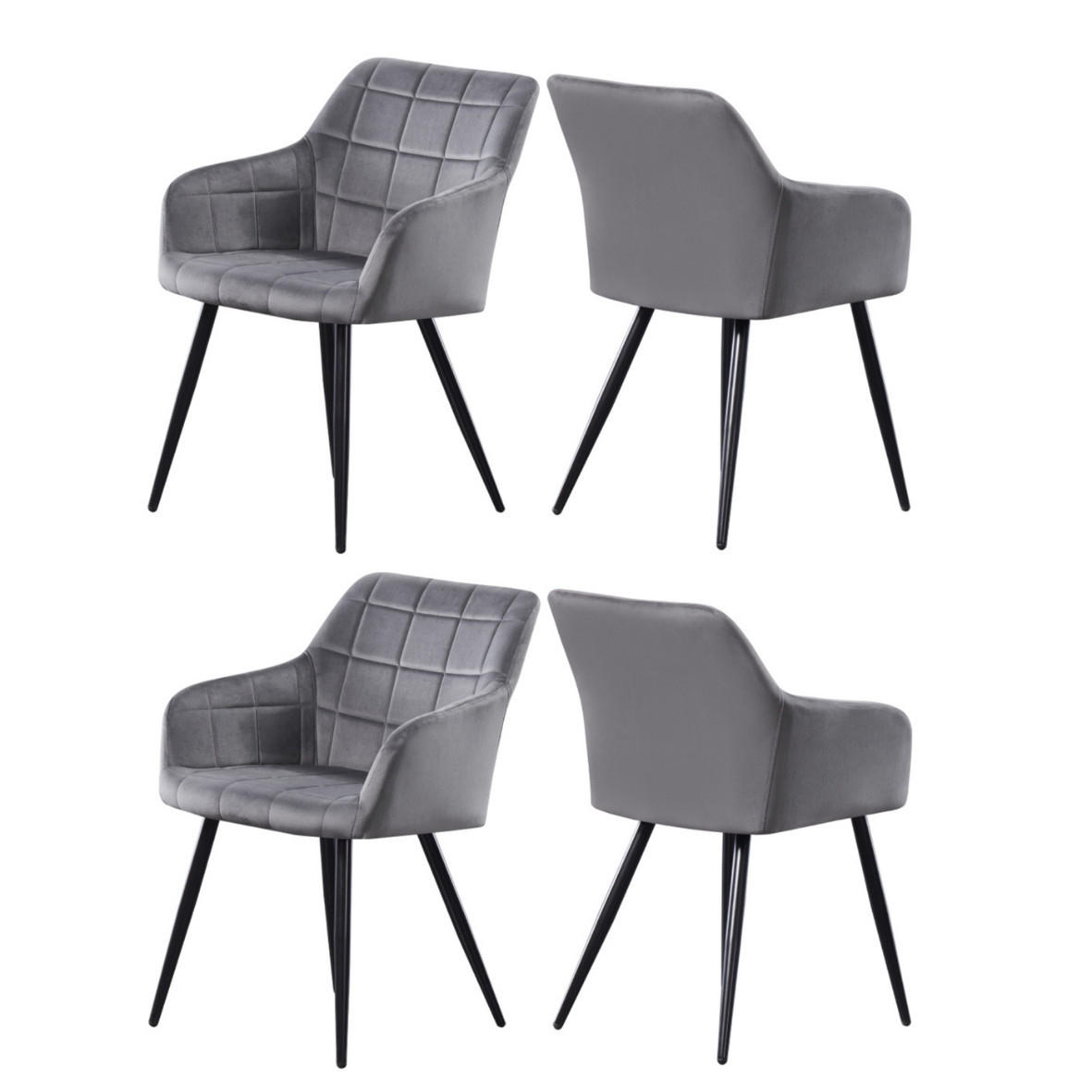 STUHL 4er-Set samtgrau - Grau, Metall (55/82/59cm) - Life Interiors