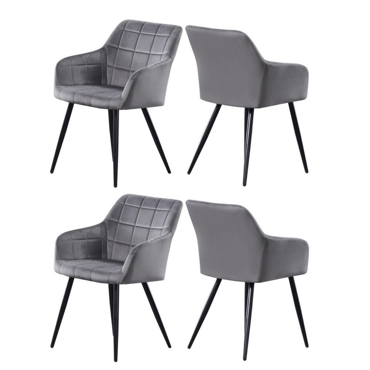 STUHL 4er-Set samtgrau - Grau, Metall (55/82/59cm) - Life Interiors