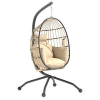 HÄNGESESSEL DE-07075 faltbarer Korbsitz, Kopfstütze, Becherhalter Khaki - Taupe, Metall (88/192/120cm) - ComfortXL