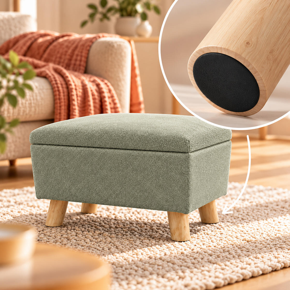 FUSSHOCKER Salbei Stauraum - Türkis, Holz/Kunststoff (40/28/30cm) - Relaxdays