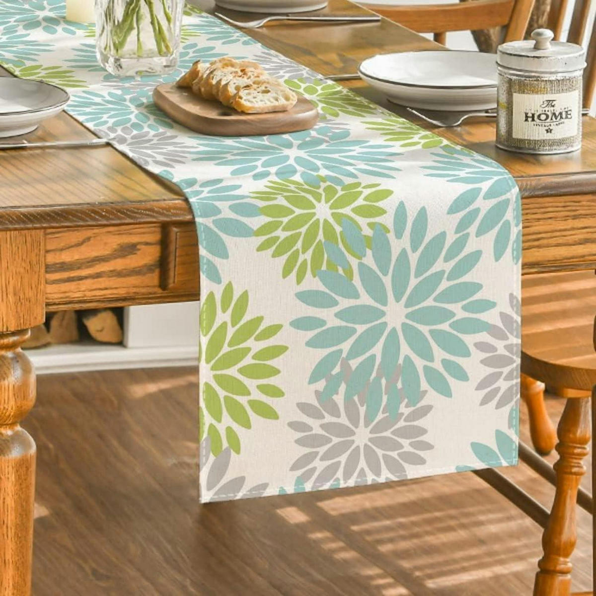 TISCHLÄUFER Blumenmuster Grün 40 x 300 cm - Multicolor, Textil (300/40/1.5cm)