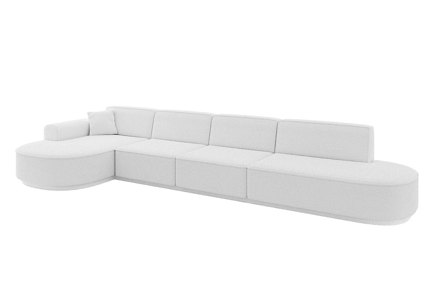 ECKSOFA Ottomane Links MARI-L3 - 402x163x81 cm Weiß Bouclé - Schwarz/Weiß, Holzwerkstoff/Kunststoff (165/406cm) - ALTDECOR