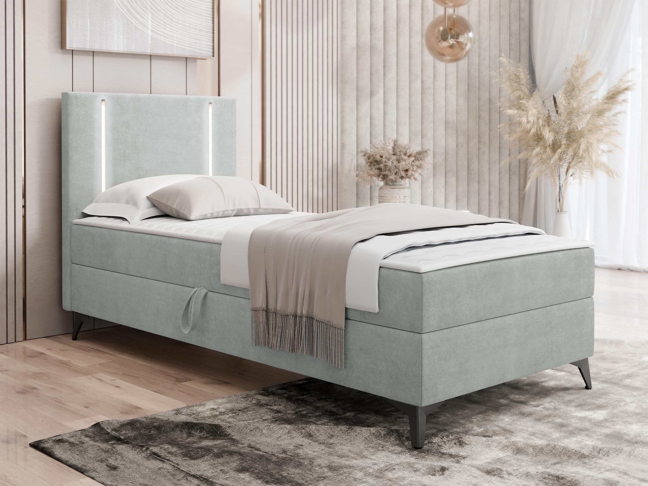 BOXBETT Ono 1, Setite: Links - Hellgrau/Schwarz, Holz/Textil (90/200cm) - MIRJAN24