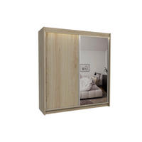 KLEIDERSCHRANK mit Spiegel-Schiebetüren und Aluminium-Leisten, LED-Beleuchtung - PARTI - 200 cm Braun - Braun, Holzwerkstoff (200/216/61cm) - ALTDECOR