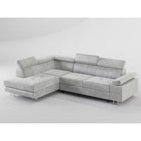 ECKSOFA CAROLINE Links Grau Velours-Stoff mit Schlaffunktion und Bettkasten - Chromfarben/Grau, Textil (253/190cm) - Barchello