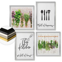 WANDBILDER 4er Set - 50x50 cm & 40x60 cm Silberner Rahmen - Küchenkräuterpflanzen Beschriftungen - Silberfarben, Kunststoff (50/50cm) - ArtPrintCave