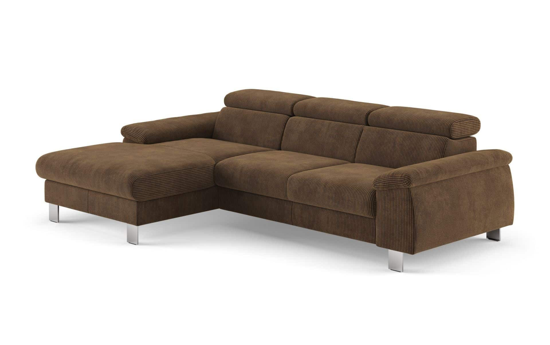 ECKSCHLAFSOFA mit Bettkasten – Cord-Stoff - Chromfarben/Braun, Holz/Textil (244/166cm) - Cotta