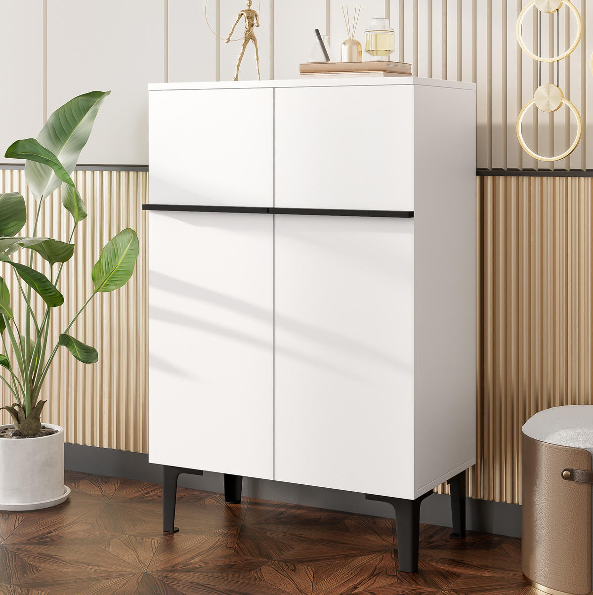 SCHUHSCHRANK 60/34,5/95 cm mit 2 Türen, platzsparend in Weiß - Weiß, Holzwerkstoff (60/95/34.5cm) - BEAOK