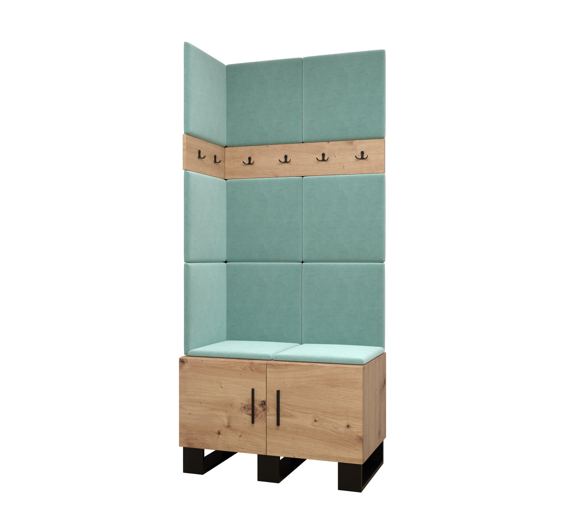 Abiks Möbel Garderoben-Set Eiche Artisan, Mintgrün 84x196x45.6 cm