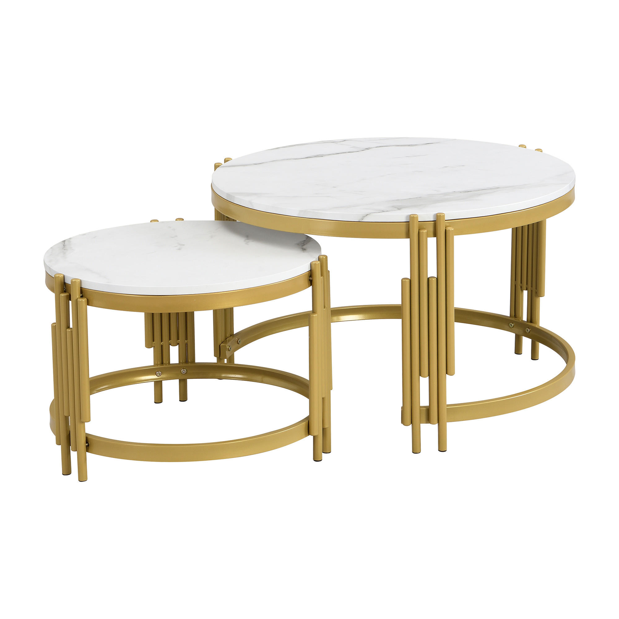 SATZTISCHE Runde in Marmor-Optik Weiß & Gold - Weiß, Holzwerkstoff (71.5/71.5/44cm) - Urban Meuble