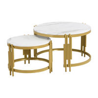 SATZTISCHE Runde in Marmor-Optik Weiß & Gold - Weiß, Holzwerkstoff (71.5/71.5/44cm) - Urban Meuble