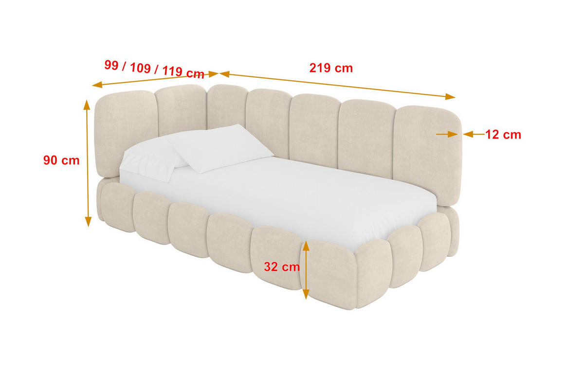 EINZELLBETT Jugendbett mit Bettkasten, Rechts - AVRY 100x200 Beige - Beige/Naturfarben, Holzwerkstoff/Textil (100/200cm) - ALTDECOR