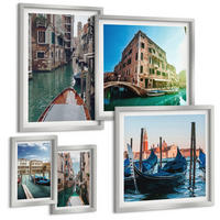 BILDER SET 5er Set - 50x50 cm & 20x30 cm & 40x60 cm Silberner Rahmen - Küchenutensilienmuster Blätter - Silberfarben, Kunststoff (40/60cm) - TULUP