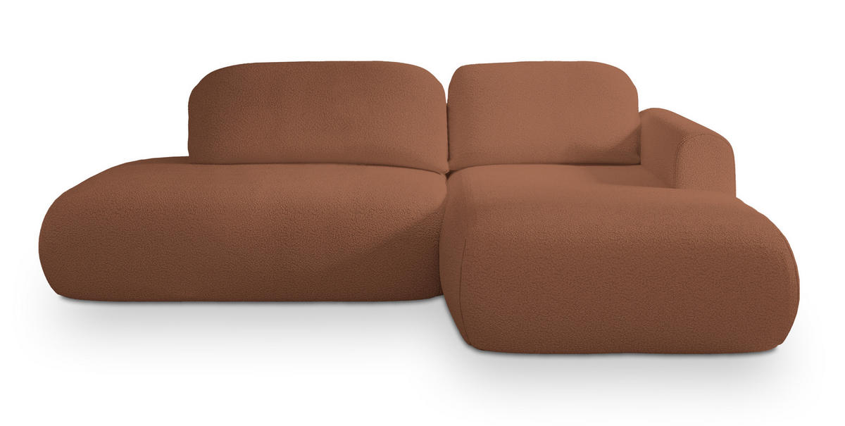 ECKSOFA NUVIRA R-S Kupferfarben Boucle-Stoff mit Schlaffunktion - Kupferfarben, Holz (274/165cm) - MASSENO