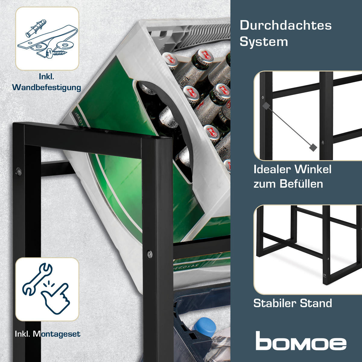 GETRÄNKEREGAL Mattis Schwarz - Schwarz Hochglanz/Schwarz, Naturmaterialien/Metall (55/112/32cm) - BoMoe