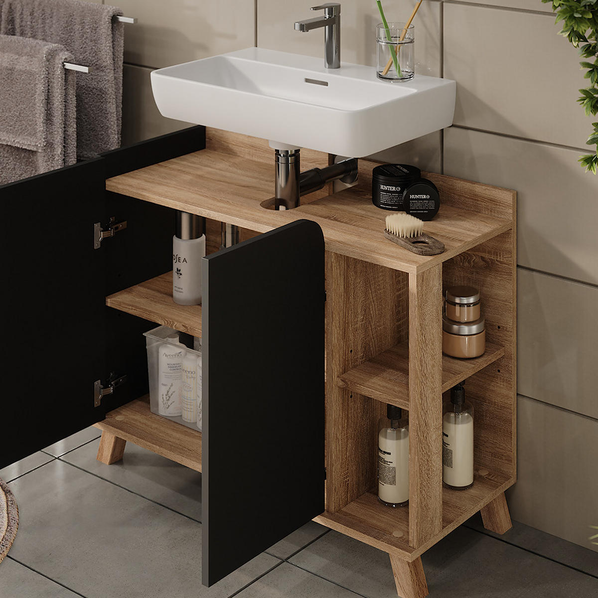 BADMÖBEL-SET Karen Sonoma/Anthrazit 3 Teile - Anthrazit, Holzwerkstoff (80/65/35cm) - Vicco
