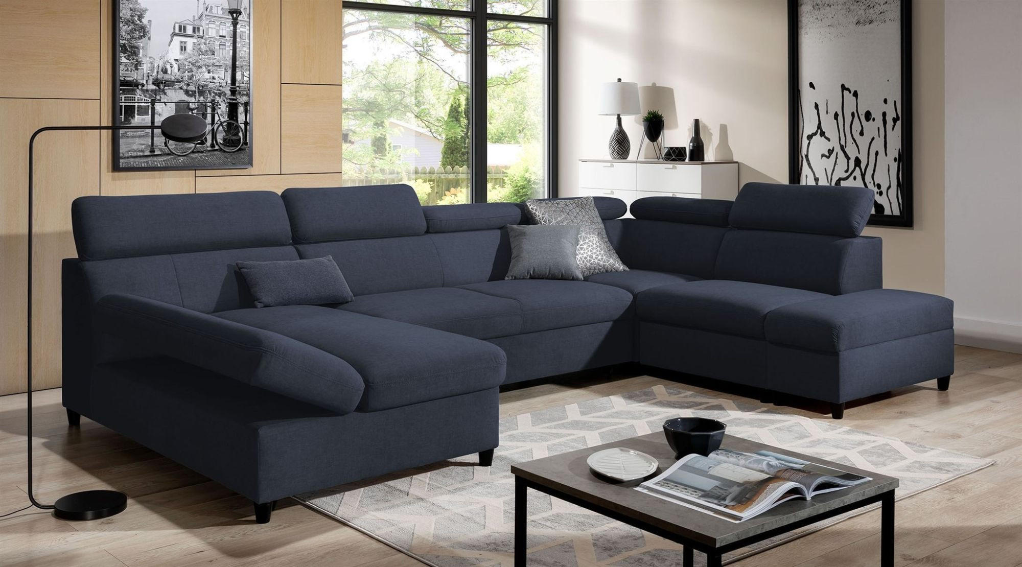 WOHNLANDSCHAFT Schlafsofa Anton - Dunkelblau, Holzwerkstoff/Textil (342/96/205cm) - Fun Möbel