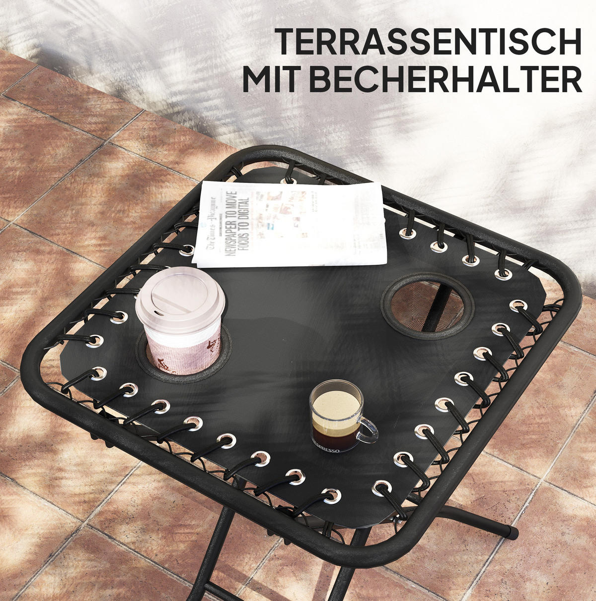GARTENLIEGE-SET 90/65/110 cm schwarz aus Metall klappbar mit Tisch - Schwarz, Metall (65/110/90cm) - OKWISH