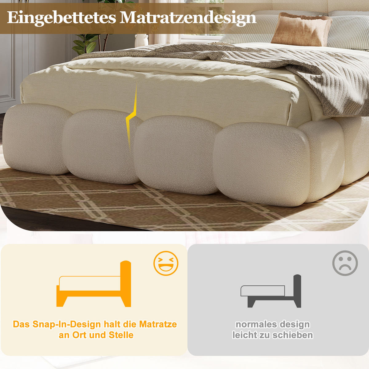 POLSTERBETT 140x200 cm Weiß Bouclé mit Stauraum - Weiß, Textil (140/200cm) - FLIEKS