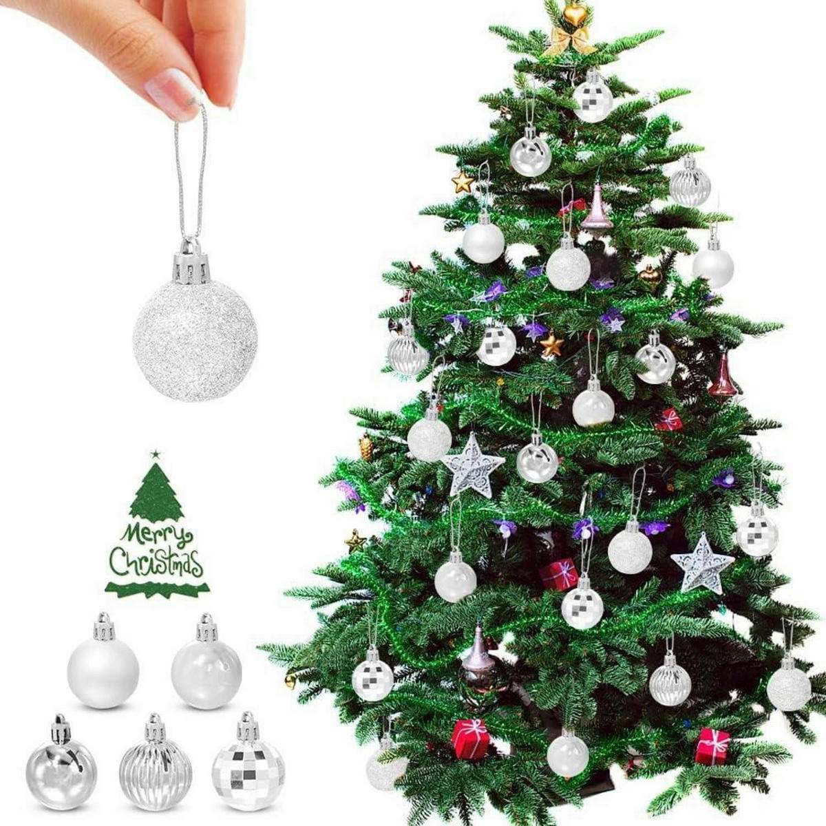 WEIHNACHTSKUGELN Set 36 Stück Kunststoff 4 cm Silber - Silberfarben, Kunststoff (4/4/4cm)