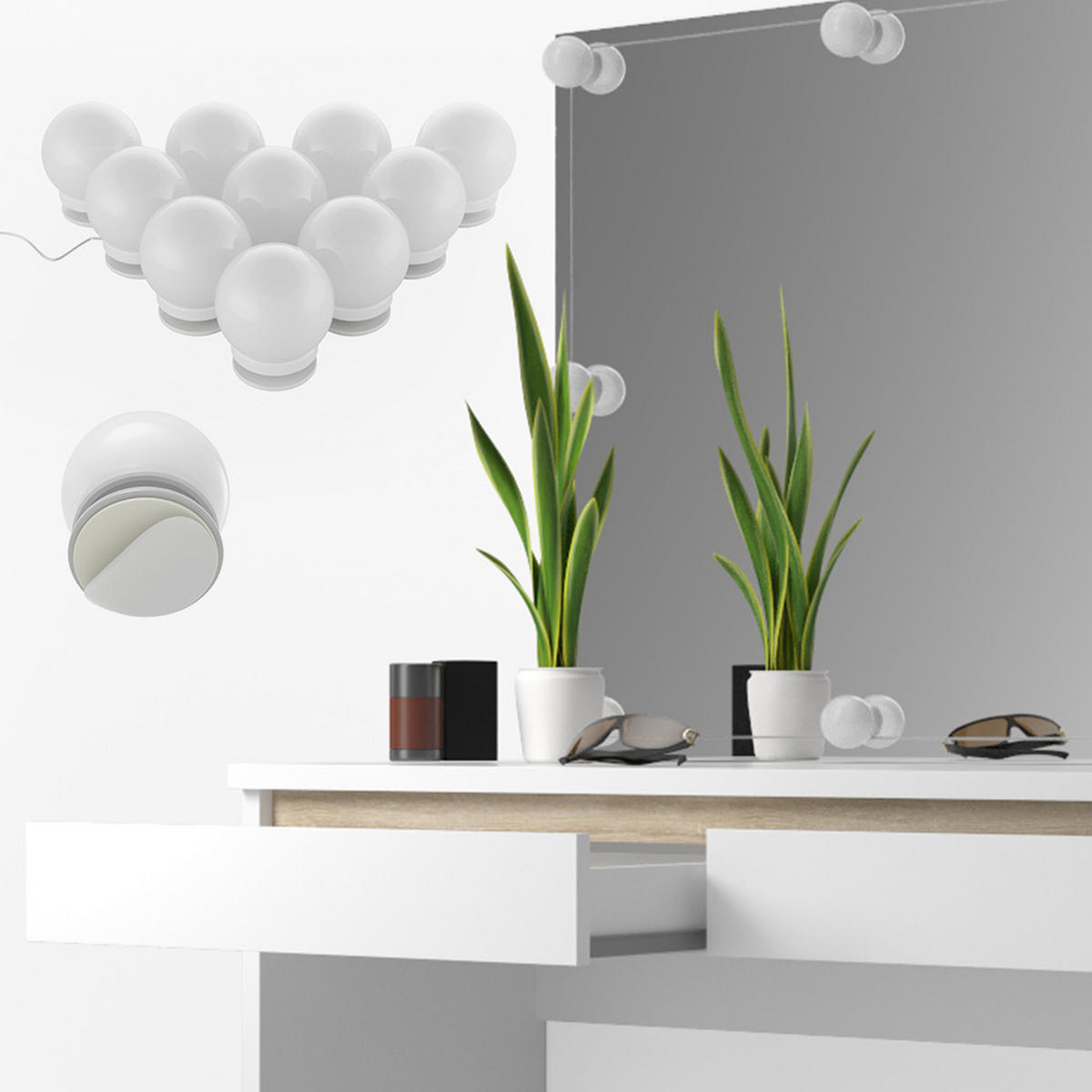 SCHMINKTISCH Emma Weiß 120 cm mit LED Beleuchtung - Weiß, Holzwerkstoff (120/83/41.8cm) - Vicco