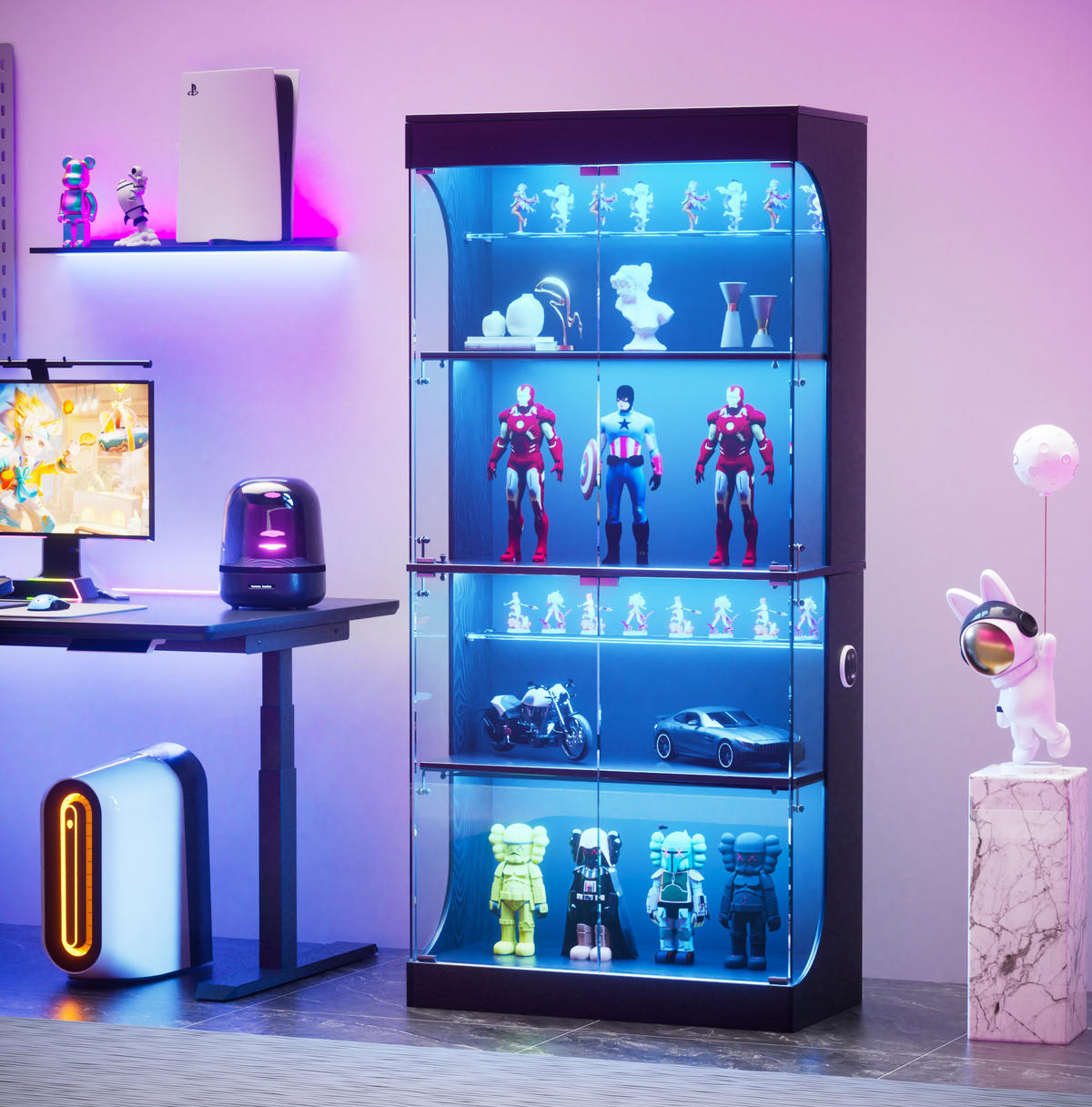 VITRINE 80/35/165 cm aus Glas und Holzwerkstoff mit LED-Beleuchtung und Bewegungssensor Schwarz - Schwarz, Holzwerkstoff (80/165/35cm) - Modenvie