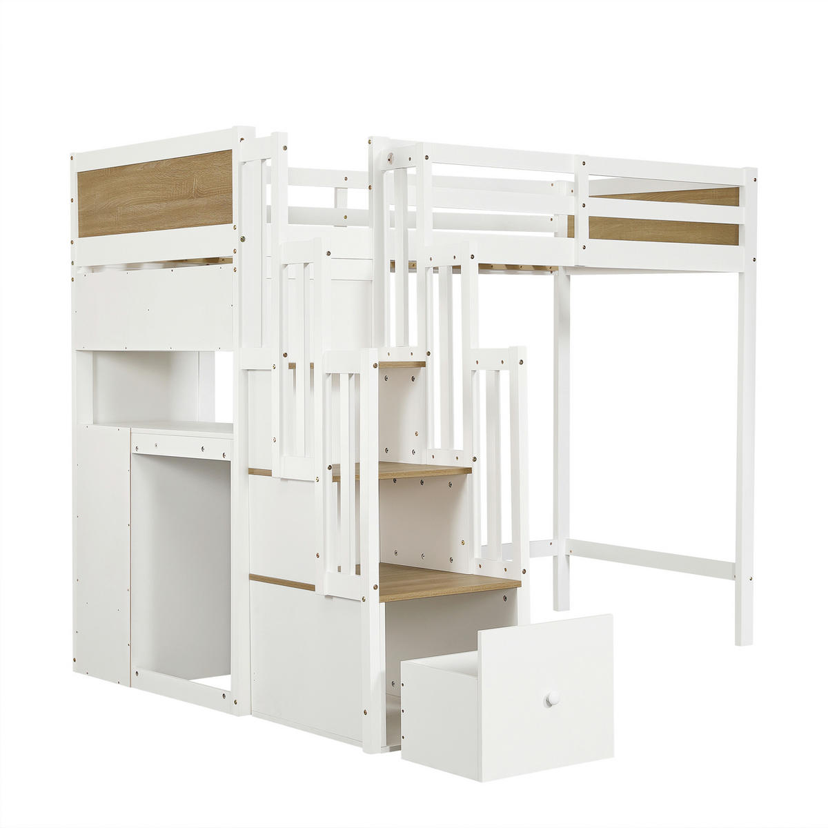 HOCHBETT 90/200 cm mit Schreibtisch und Stauraum, DE-41750, in Weiß - Weiß, Holzwerkstoff (90/200cm) - ComfortXL