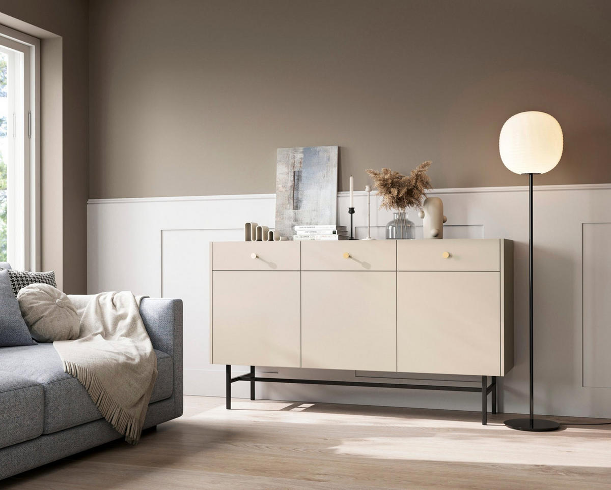 SIDEBOARD Divenos Greige 155 cm - Taupe/Goldfarben, Holzwerkstoff/Metall (155/89.4/39cm) - Selsey