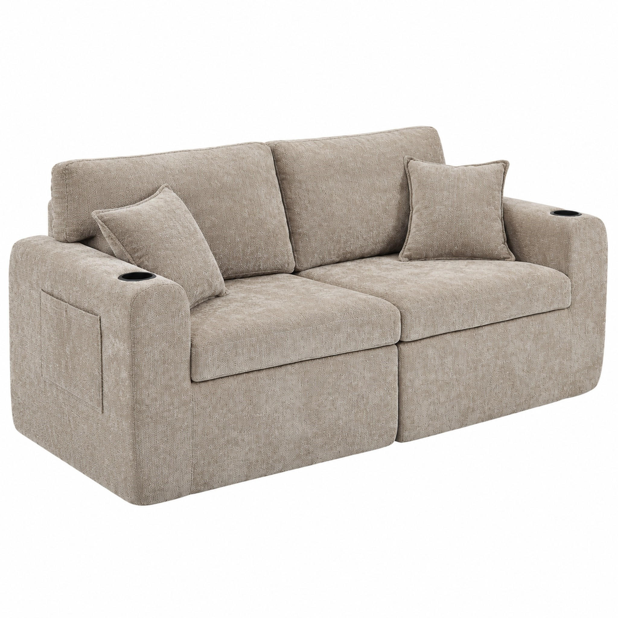SOFA 2-Sitzer mit Getränkehalter Chenille Brown - Braun, Kunststoff (220/89/100cm) - Meubliv