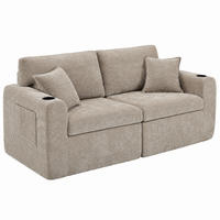 SOFA 2-Sitzer mit Getränkehalter Chenille Brown - Braun, Kunststoff (220/89/100cm) - Meubliv