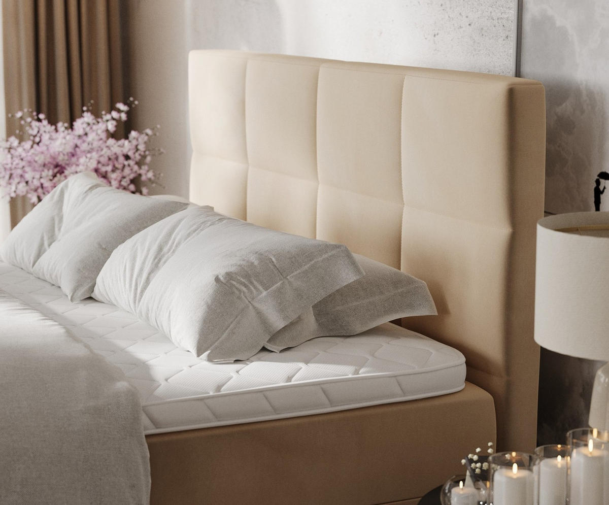 BOXBETT Velto 200/200 cm Beige im Kronos Stoff - Beige/Schwarz, Holz/Holzwerkstoff (200/200cm) - AltaBeds