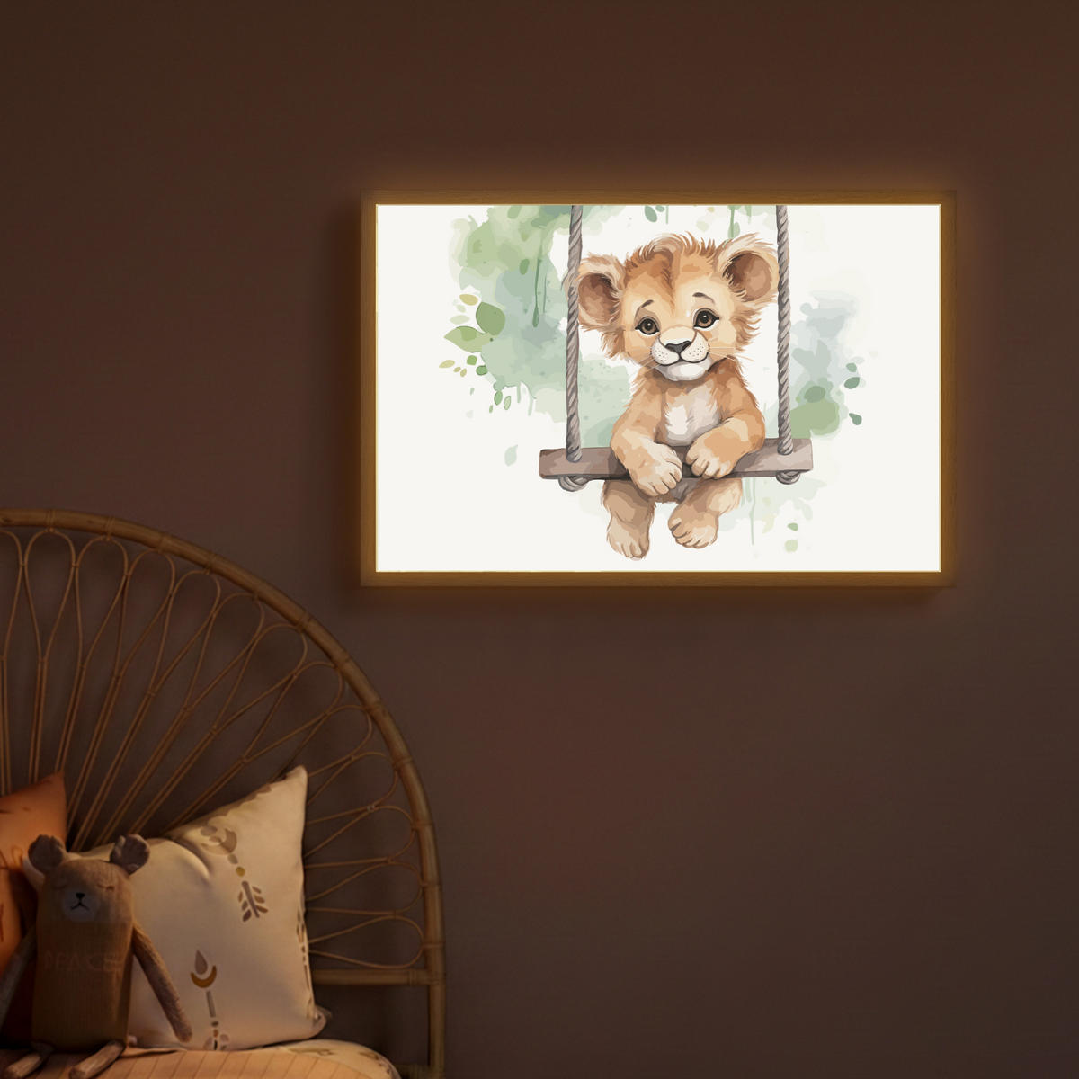 NACHTTISCHLAMPE MIT AKKU Löwe - Tier - Kinder - Dschungel 60x40 cm - Weiß, Holzwerkstoff (8/60/40cm) - OnlyWow