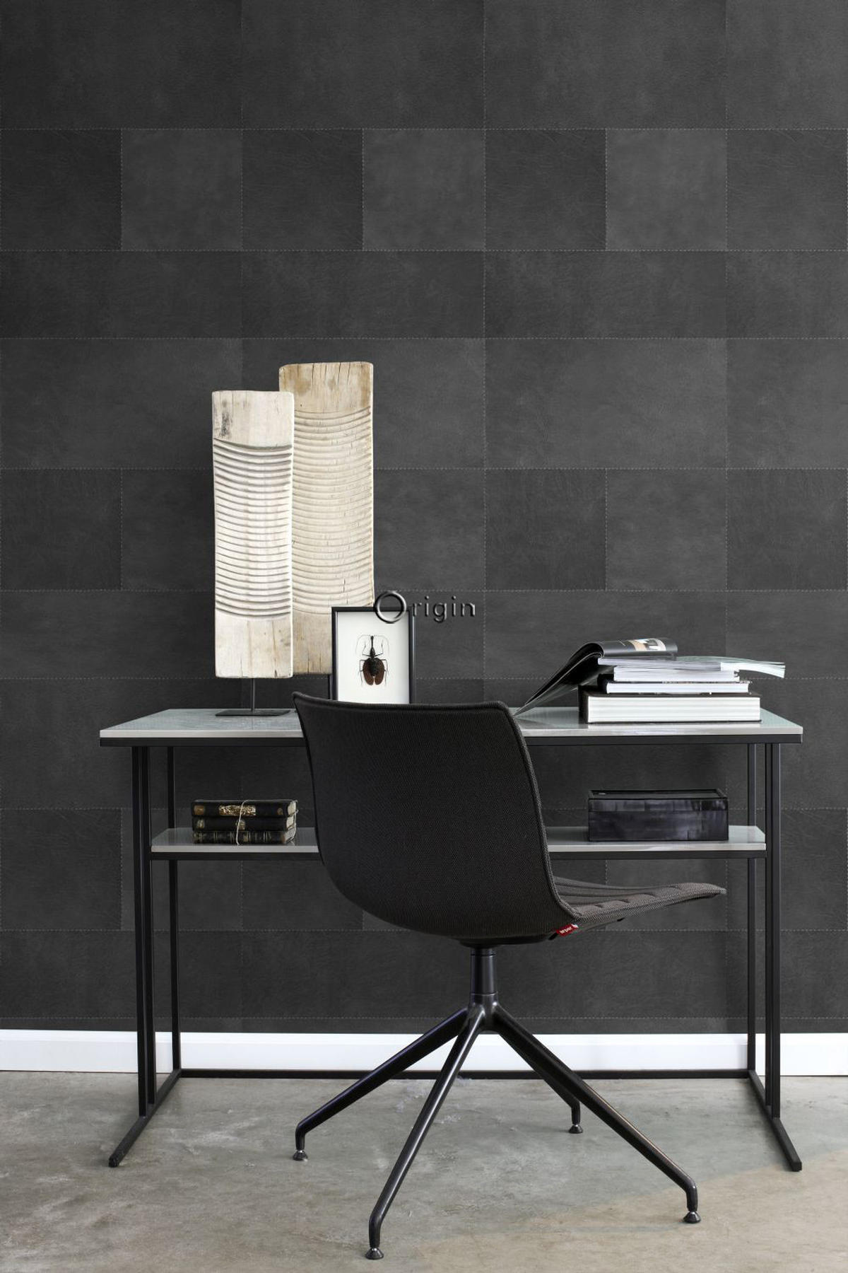 XXL-VLIESTAPETE Fliesenmuster mit Lederoptik 50 x 837 cm - Grau, Papier (50/837cm) - Origin Wallcoverings