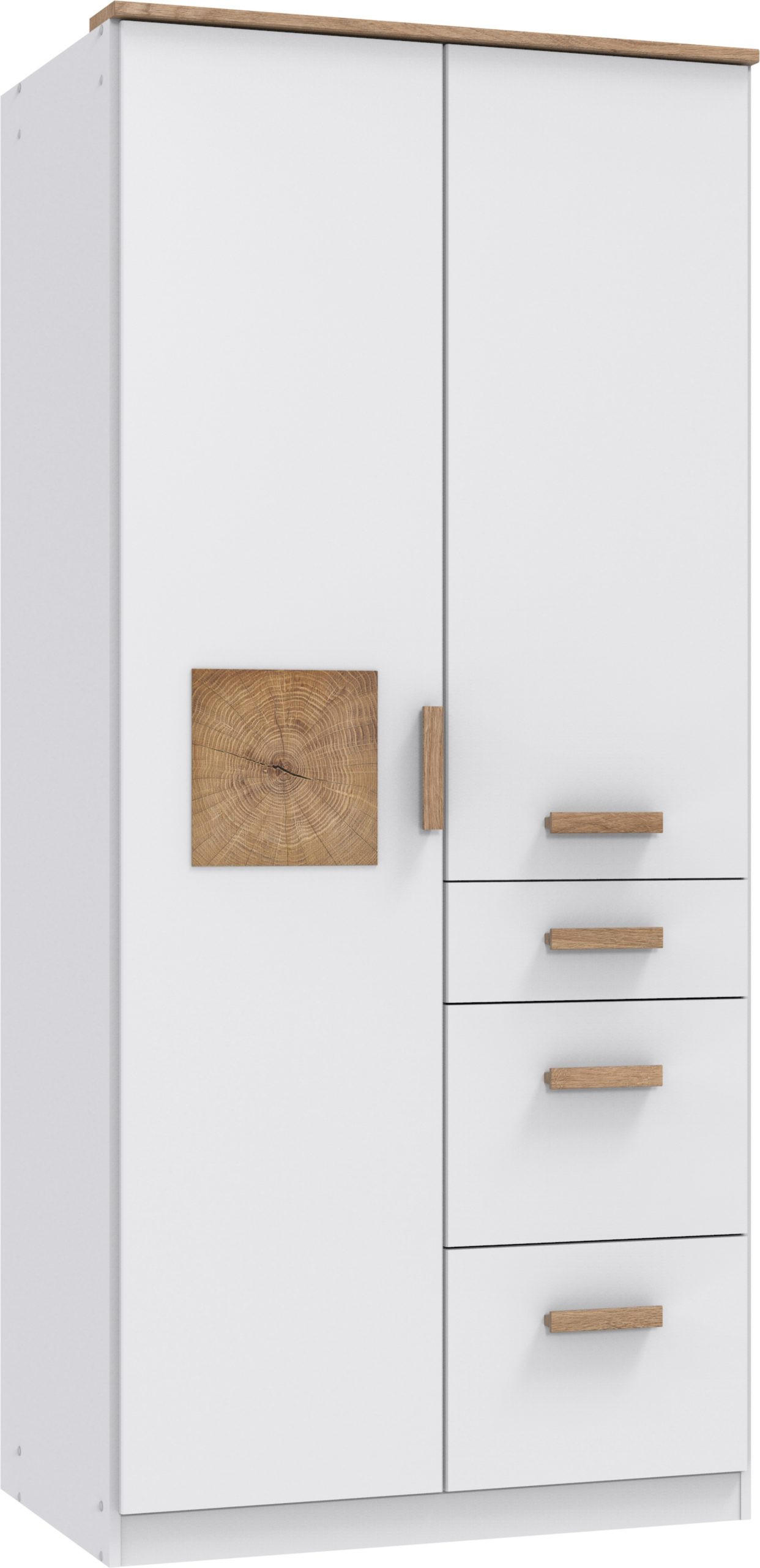 KLEIDERSCHRANK Gotland in Weiß mit Plankeneiche und Hirnholz - Drehtürenschrank 2 türig - Weiß, Holzwerkstoff (91/199/58cm)