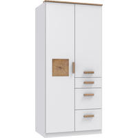 KLEIDERSCHRANK Gotland in Weiß mit Plankeneiche und Hirnholz - Drehtürenschrank 2 türig - Weiß, Holzwerkstoff (91/199/58cm)