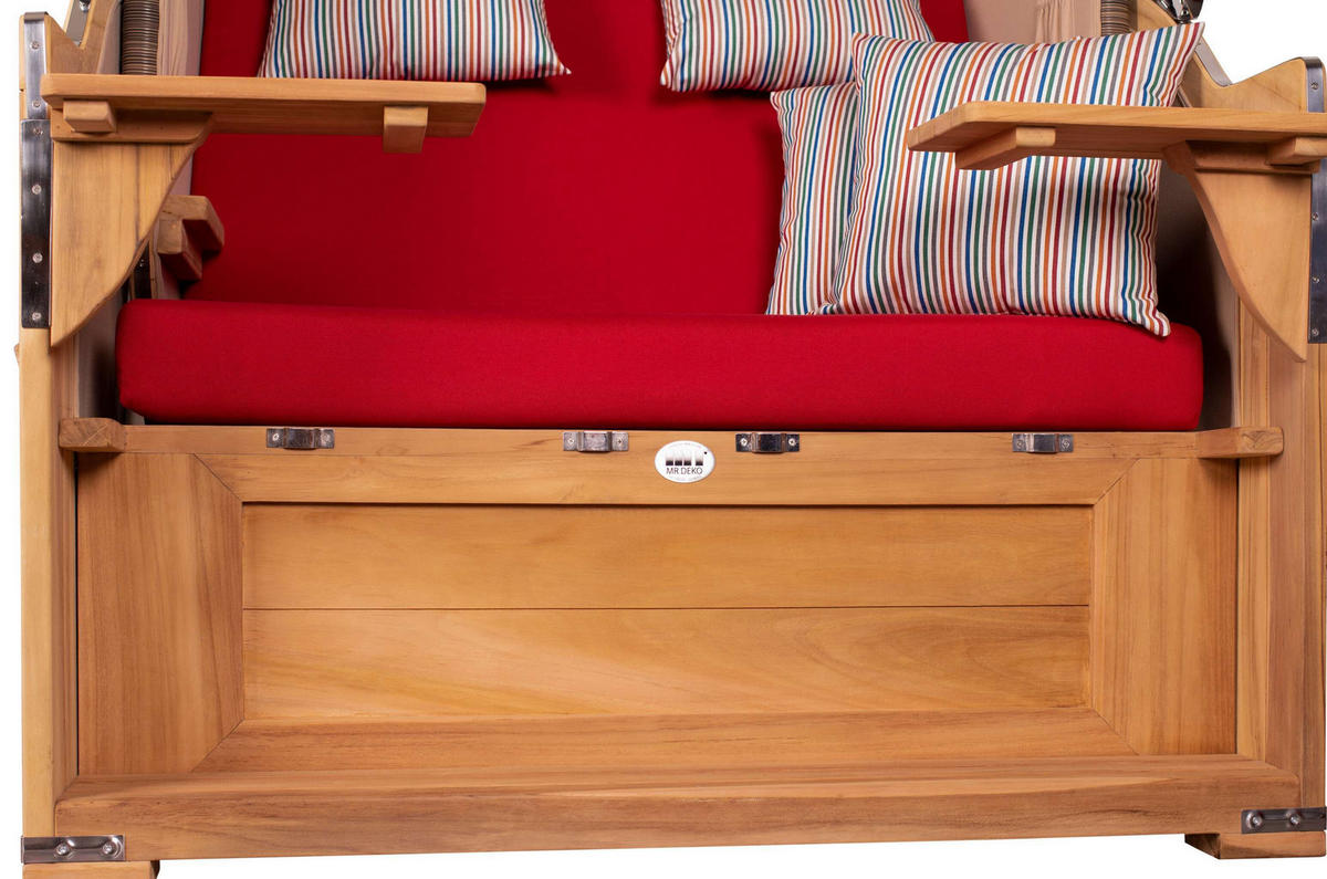 STRANDKORB Baltikum Teak 2,5 Sitzer - Rot/Braun, Holz/Metall (142/170/95cm) - Mr. Deko