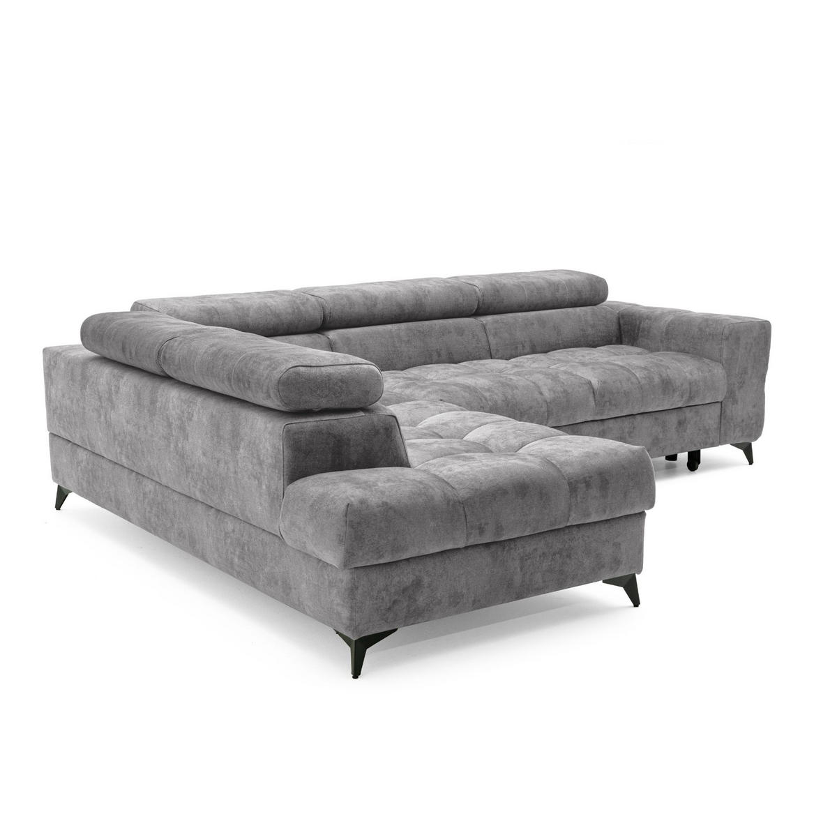 ECKSOFA PUDDING L Links mit Schlaffunktion 128x197 Velours Grau - Schwarz/Grau, Holz/Textil (270/204cm) - Muffo
