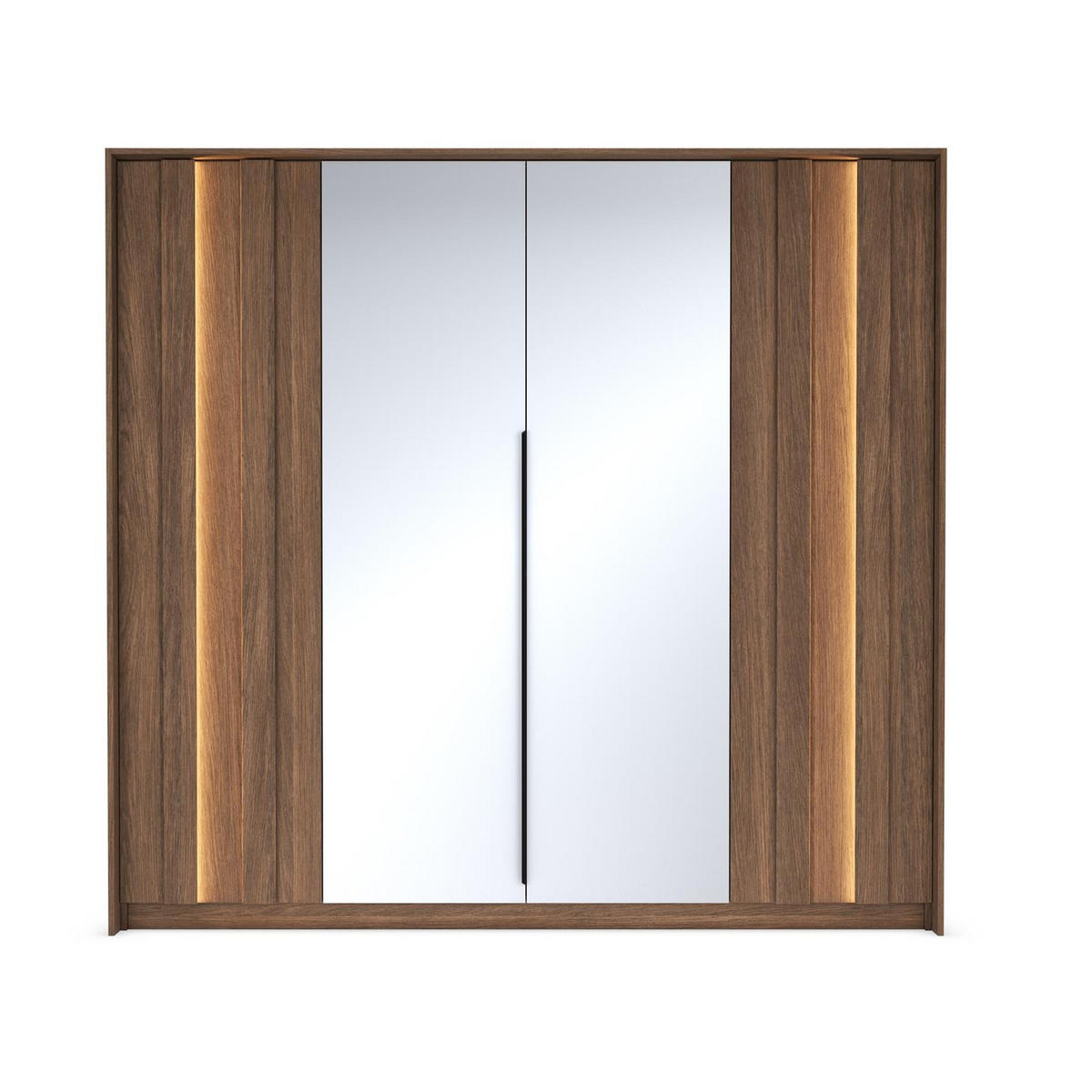 KLEIDERSCHRANK Faro, viertüriger mit Spiegel und LED - Eichefarben, Holzwerkstoff (223/210/60cm) - Bettso
