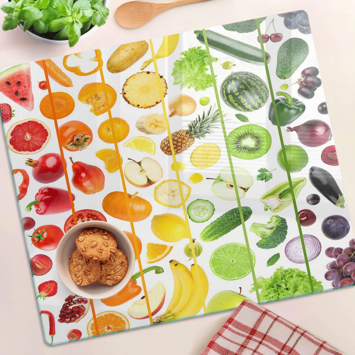 GLASPLATTE 60x52 cm Obst und Gemüse - Multicolor, Glas (60/0.4/52cm) - TULUP