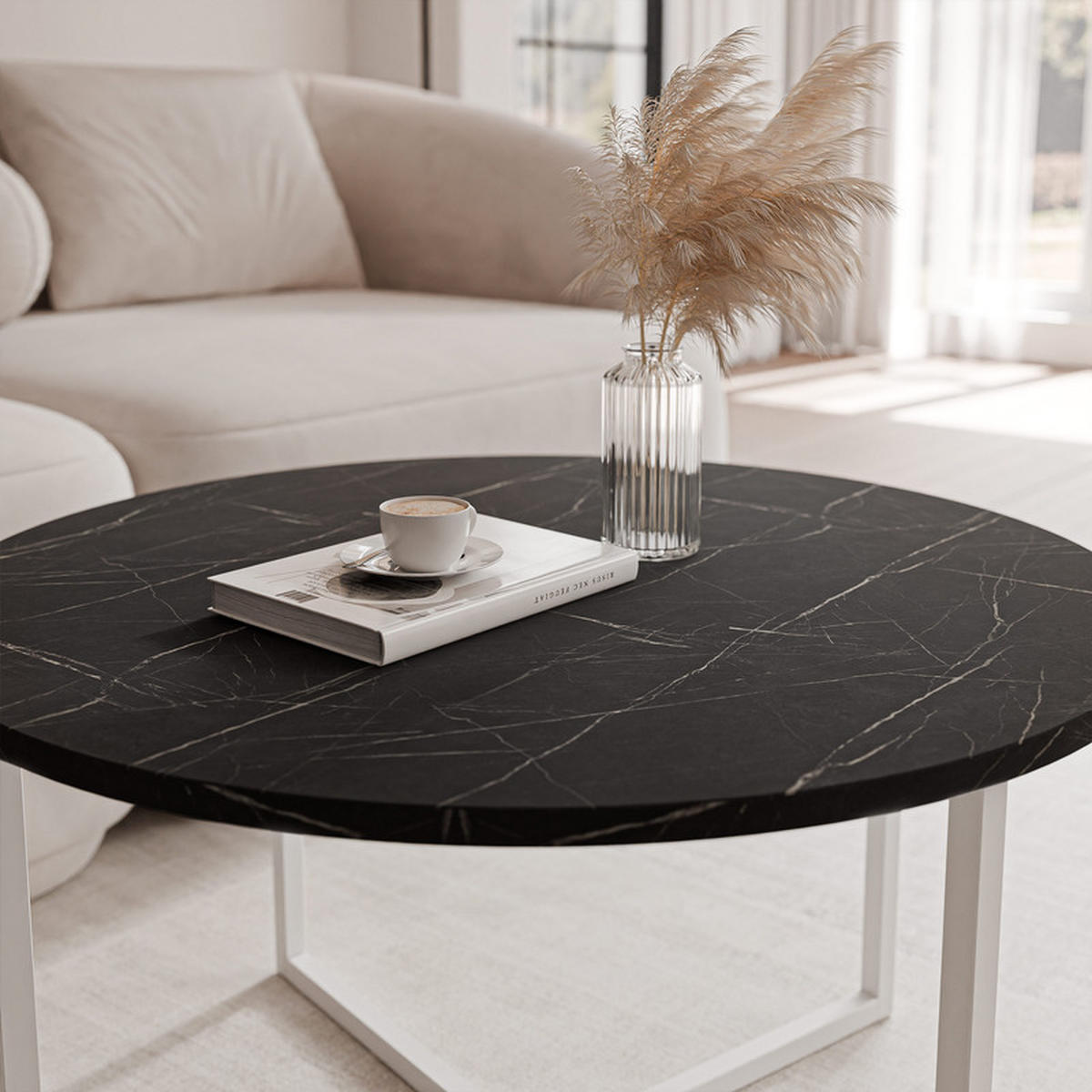 COUCHTISCH BESARO 75/47 cm runden, Weiß / Grau - Weiß/Grau, Metall (75/75/47cm) - Idohome