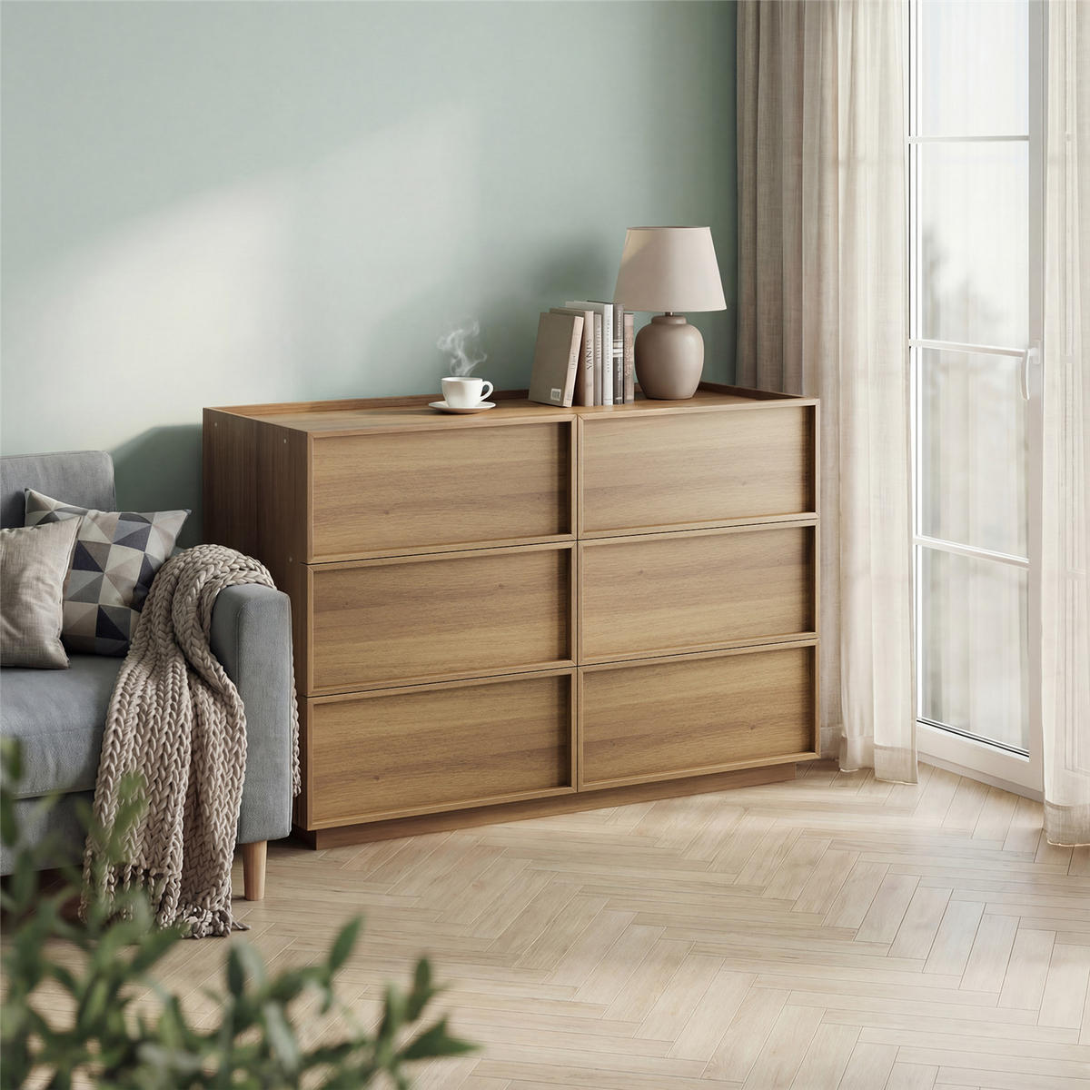 KOMMODE Eiche 115x78x48 cm Holz mit 6 Schubladen - Braun, Holz (48/78/115cm) - Kaket