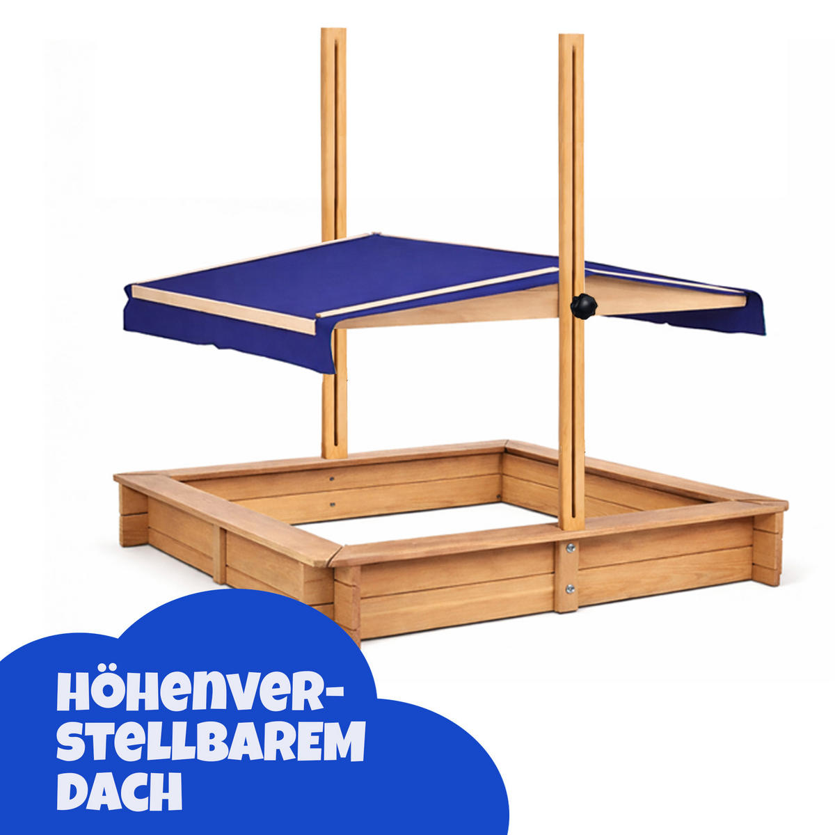 SANDKASTEN mit höhenverstellbarem Dach 98x98x17 cm - Braun, Naturmaterialien (98/98/17cm) - Bestlivings