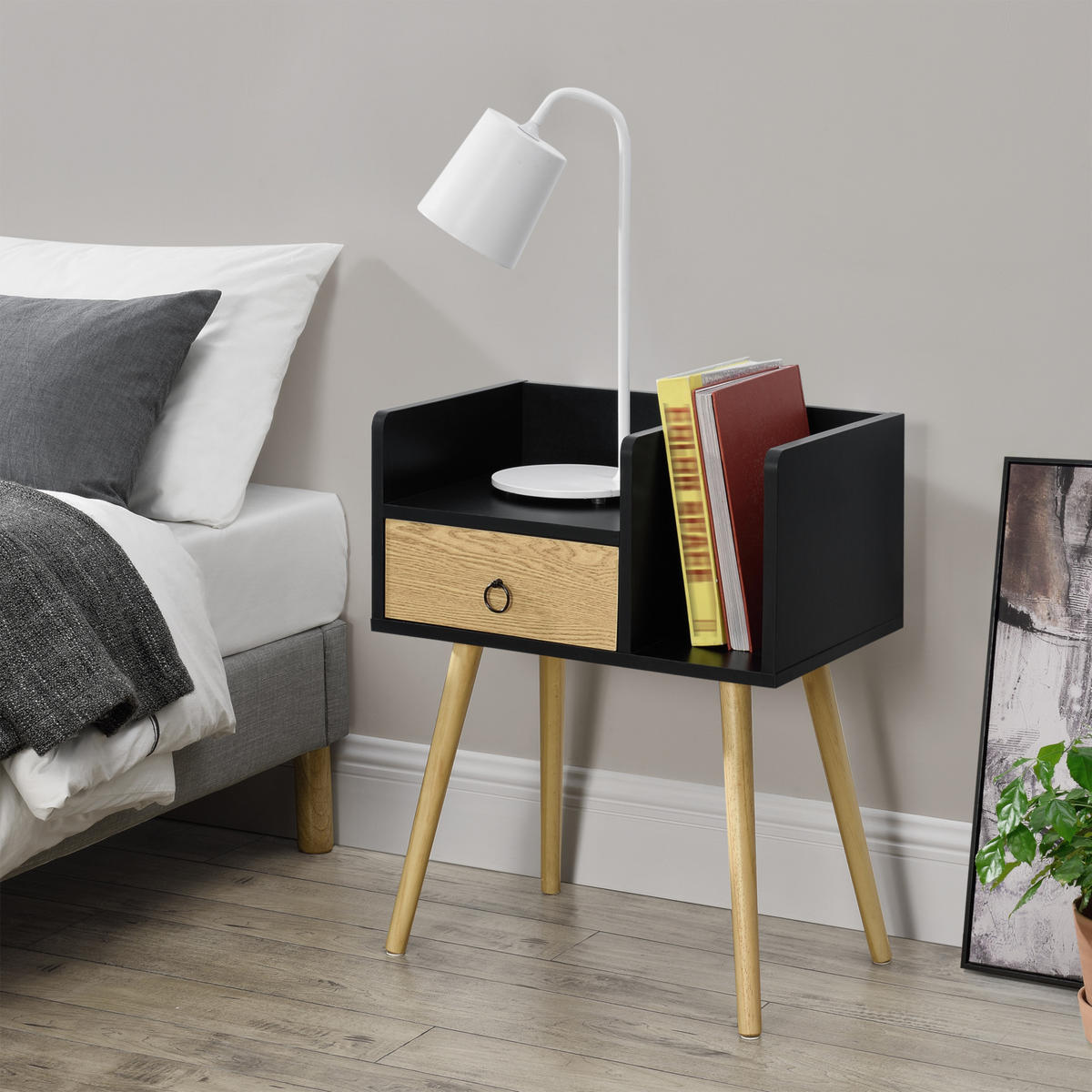 NACHTTISCH Gibbston - Schwarz, Holzwerkstoff (50/64/36cm) - [en.casa]
