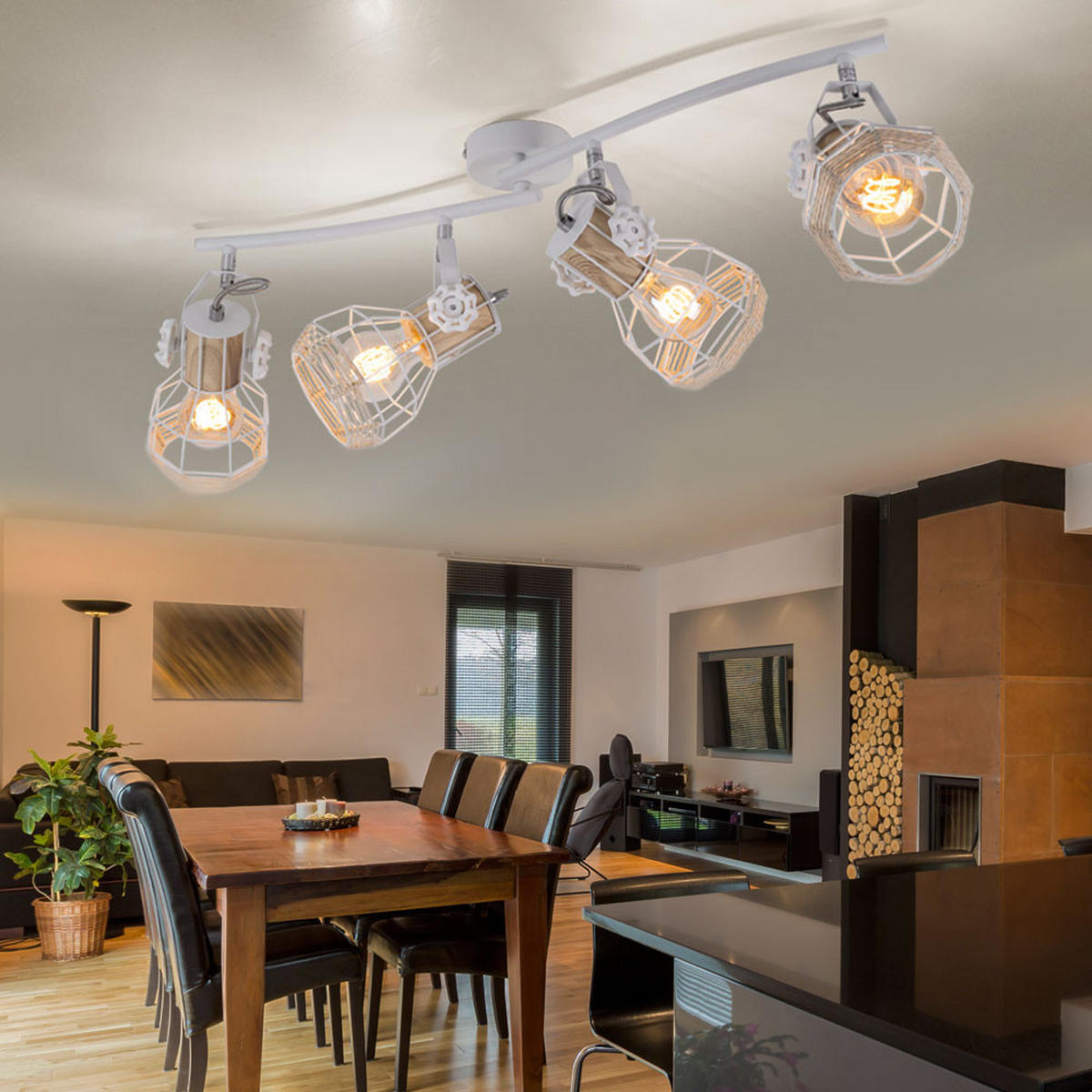 DECKENLEUCHTE Metall Weiß Holzoptik - Weiß, Holz (72/32/20cm) - Globo Lighting