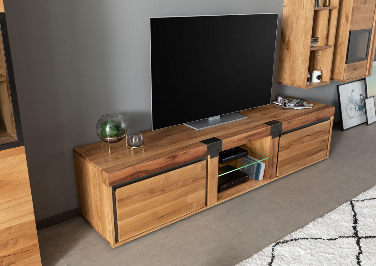 TV-BOARD Wildeiche / Zerreiche 220x48x50 natur geölt NEW AMSTERDAM #03 - Naturfarben, Holz (220/50/48cm) - Massivmoebel24