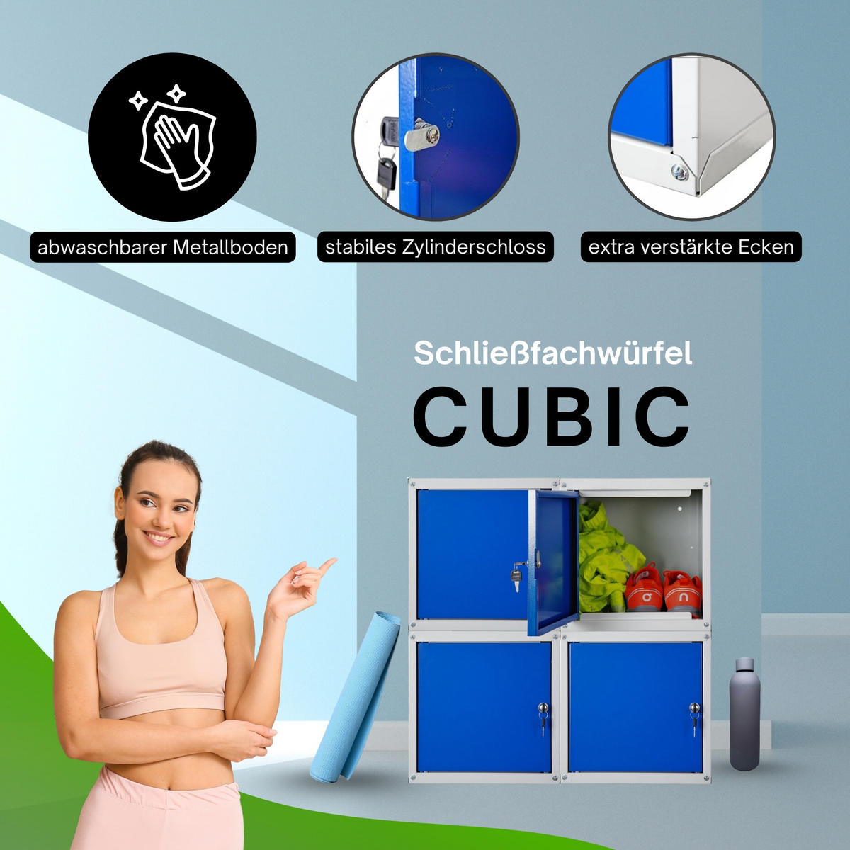 SCHLIESSFACHWÜRFEL Cubic 4er-Set 35x35x35 cm Grau-Blau - Blaugrau, Metall (70/70/35cm) - PROREGAL