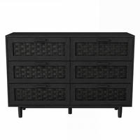 KOMMODE mit 6 Schubladen - elegante Geflecht-Optik und runde Holzbeine - Schwarz - Schwarz, Holzwerkstoff (115/80/40cm) - DELFA
