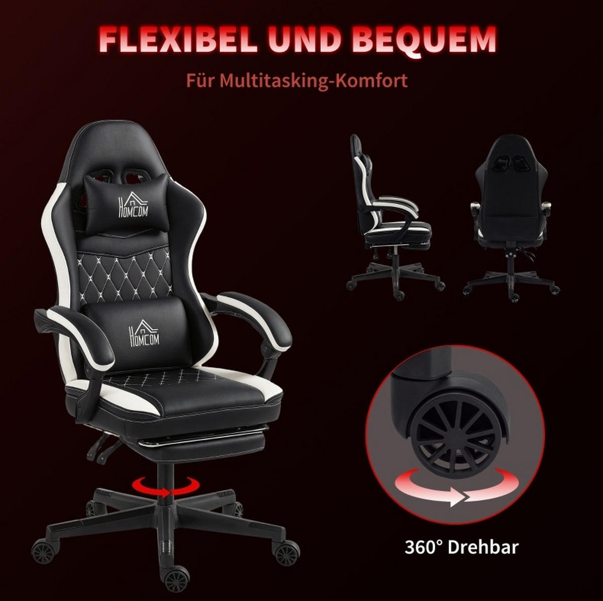 CHEFSESSEL 64/118-128/65 cm Schwarz aus Polyester mit Fußstütze - Schwarz, Kunststoff (64/128/65cm) - OKMYHOME