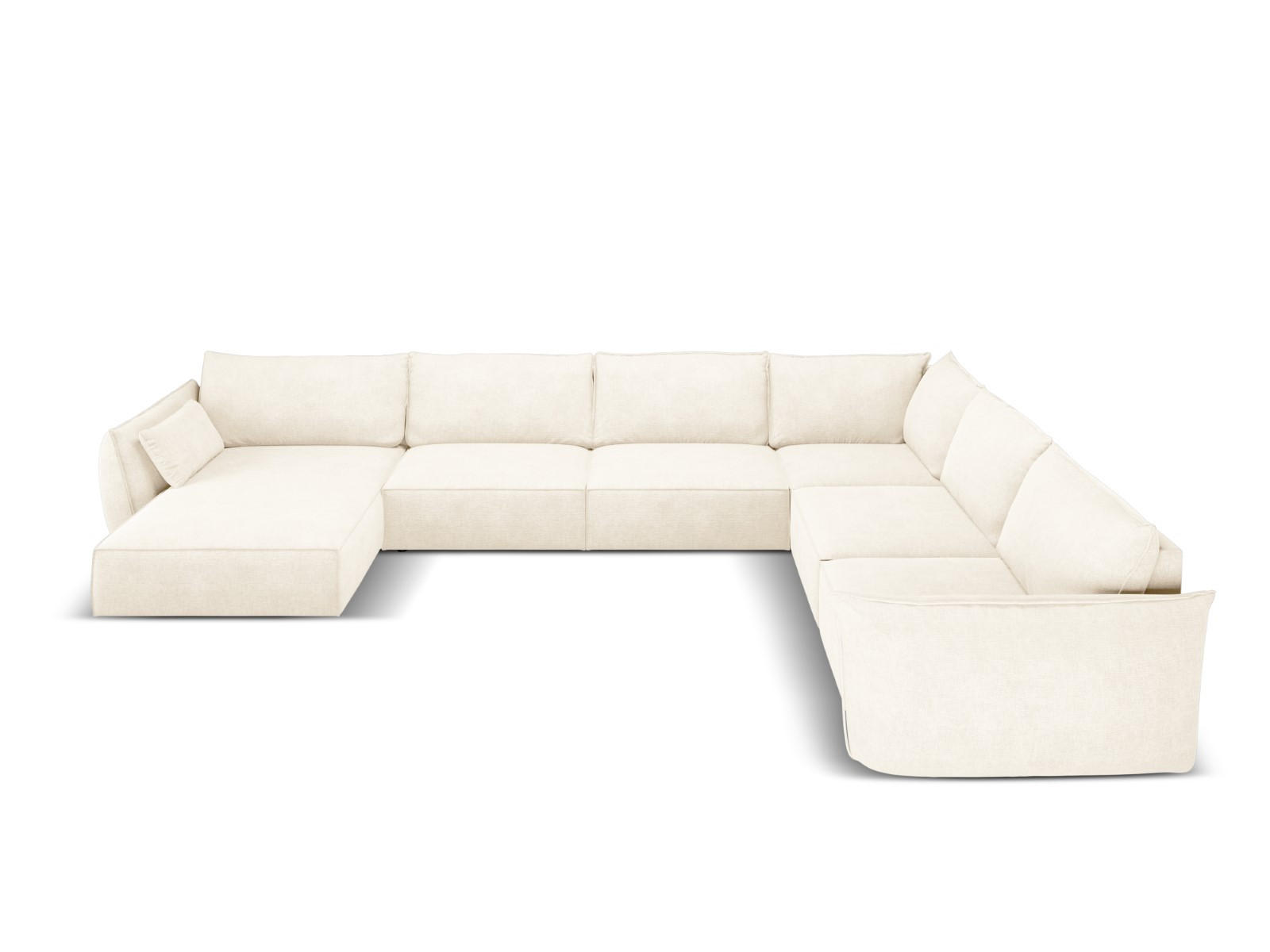 PANORAMASOFA rechts Kaelle aus Chenille-Stoff leichtes beige 8 Sitzplätze - Creme, Textil (284/85/384cm) - Micadoni